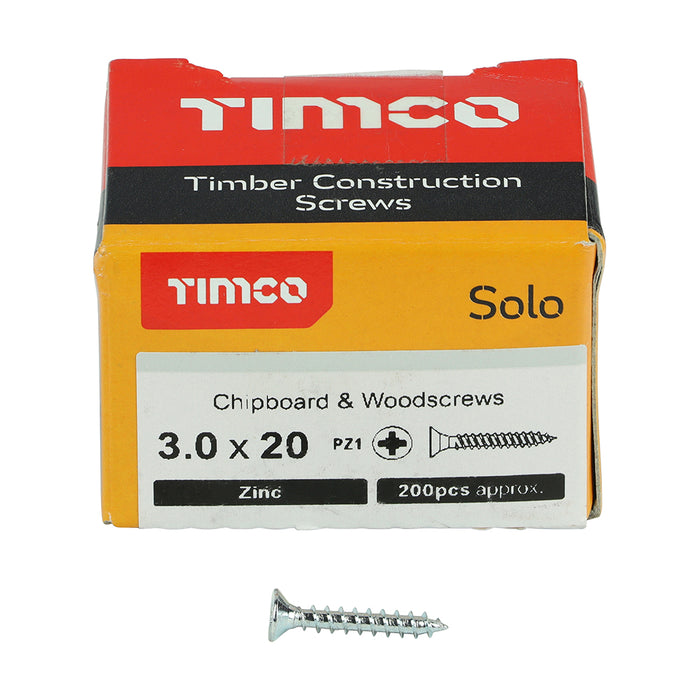 Solo Chipboard & Woodscrews - PZ - Double Countersunk - Zinc