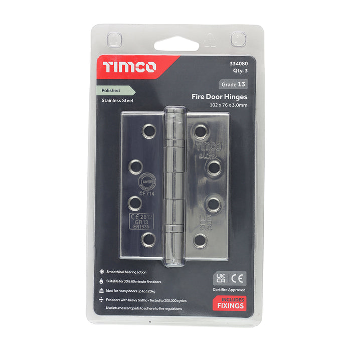 Grade 13 Fire Door Hinges - Polished Stainless Steel