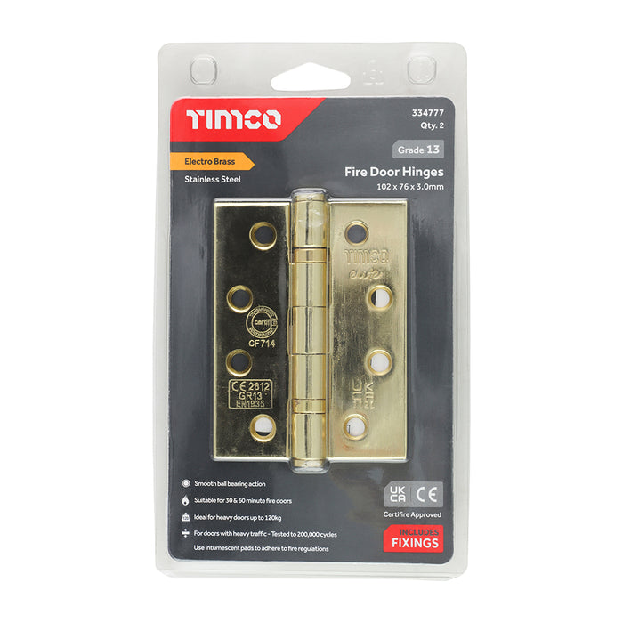 Grade 13 Fire Door Hinges - Electro Brass Stainless Steel