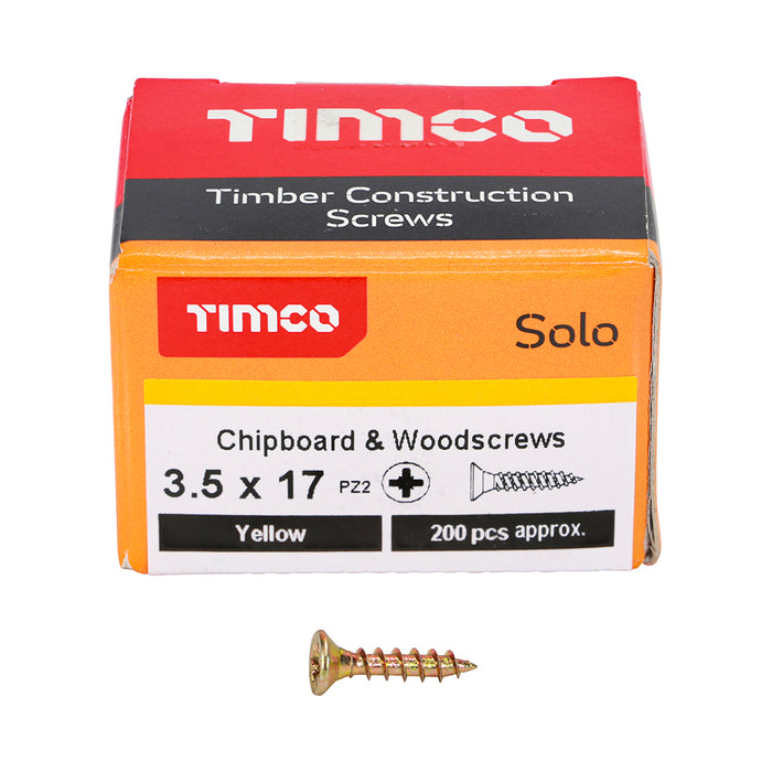 Solo Chipboard & Woodscrews - PZ - Double Countersunk - Yellow