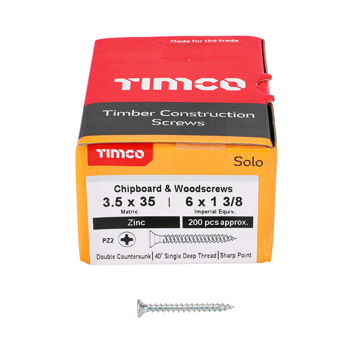 Solo Chipboard & Woodscrews - PZ - Double Countersunk - Zinc