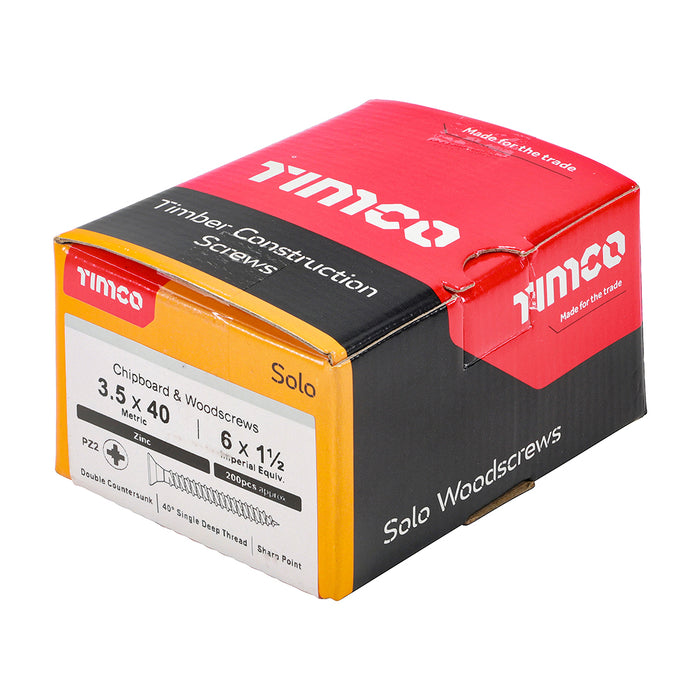 Solo Chipboard & Woodscrews - PZ - Double Countersunk - Zinc