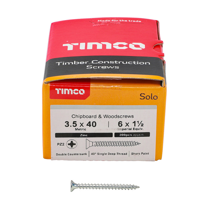 Solo Chipboard & Woodscrews - PZ - Double Countersunk - Zinc