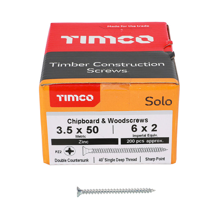 Solo Chipboard & Woodscrews - PZ - Double Countersunk - Zinc