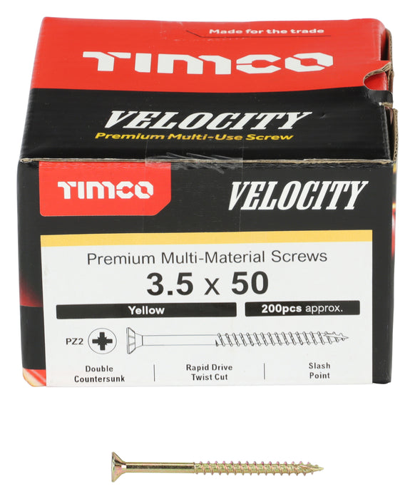 Velocity Premium Multi-Use Screws - PZ - Double Countersunk - Yellow