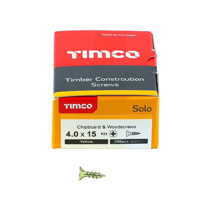 Solo Chipboard & Woodscrews - PZ - Double Countersunk - Yellow