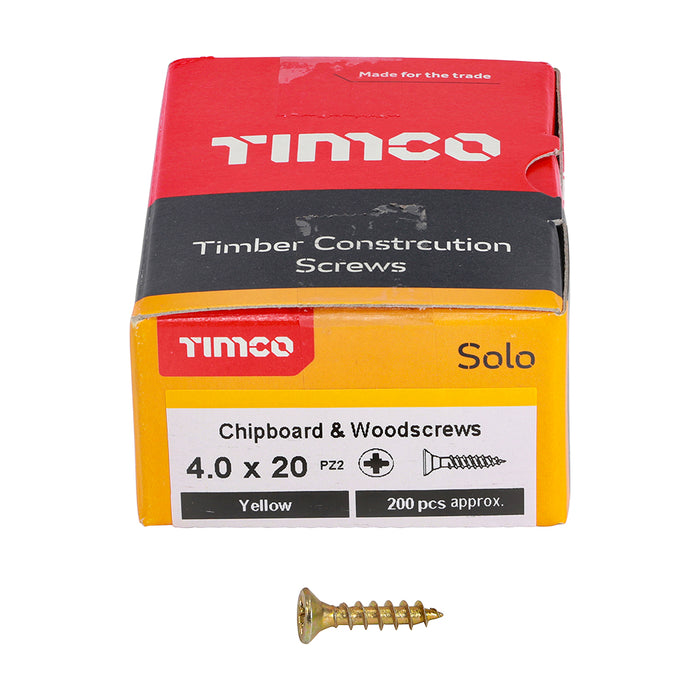 Solo Chipboard & Woodscrews - PZ - Double Countersunk - Yellow