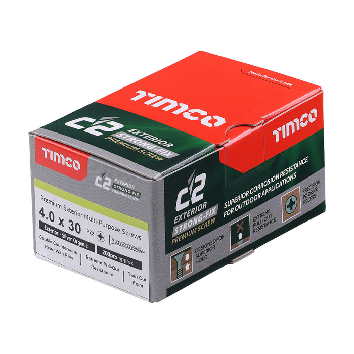 C2 Exterior Strong-Fix - PZ - Double Countersunk with Ribs - Twin-Cut - Silver