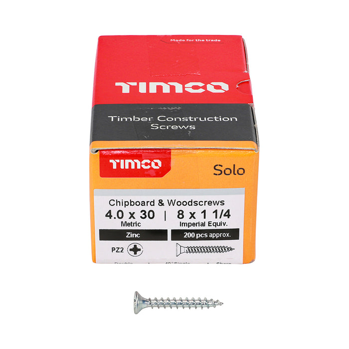 Solo Chipboard & Woodscrews - PZ - Double Countersunk - Zinc