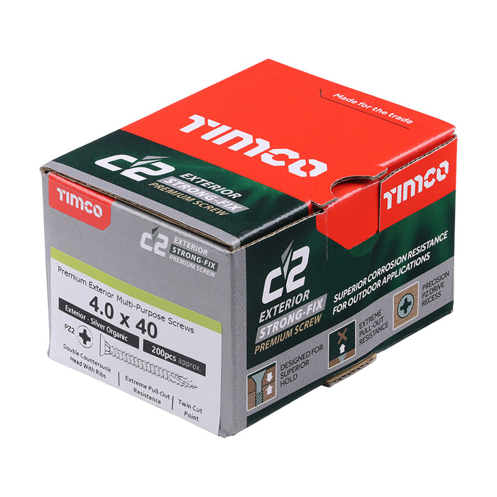 C2 Exterior Strong-Fix - PZ - Double Countersunk with Ribs - Twin-Cut - Silver