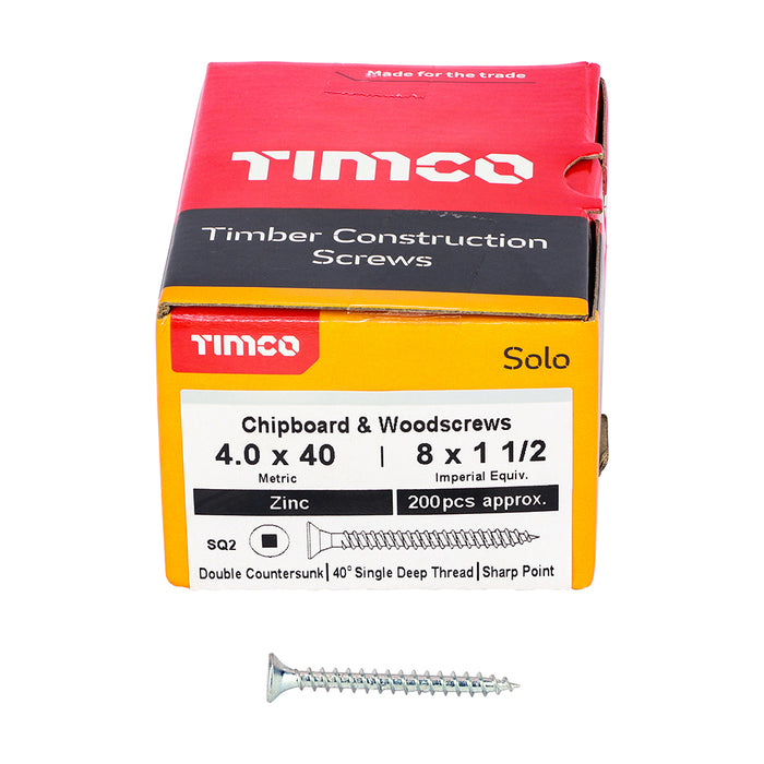 Solo Chipboard & Woodscrews - SQ - Double Countersunk - Zinc