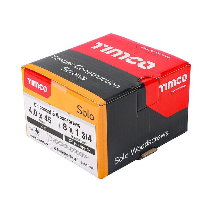 Solo Chipboard & Woodscrews - PZ - Double Countersunk - Zinc