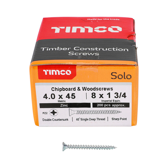 Solo Chipboard & Woodscrews - PZ - Double Countersunk - Zinc