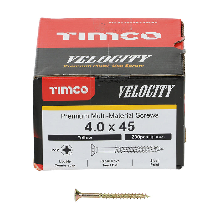 Velocity Premium Multi-Use Screws - PZ - Double Countersunk - Yellow