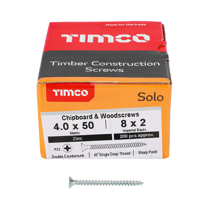Solo Chipboard & Woodscrews - PZ - Double Countersunk - Zinc