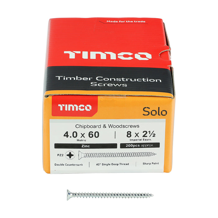 Solo Chipboard & Woodscrews - PZ - Double Countersunk - Zinc