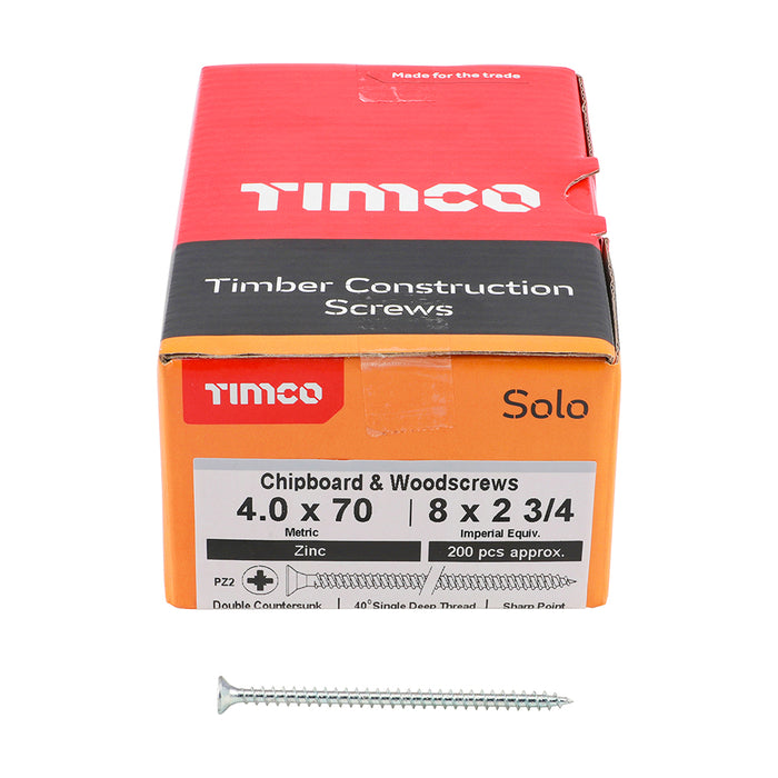 Solo Chipboard & Woodscrews - PZ - Double Countersunk - Zinc