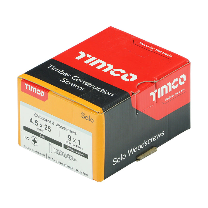 Solo Chipboard & Woodscrews - PZ - Double Countersunk - Zinc