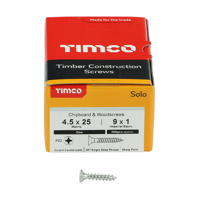 Solo Chipboard & Woodscrews - PZ - Double Countersunk - Zinc