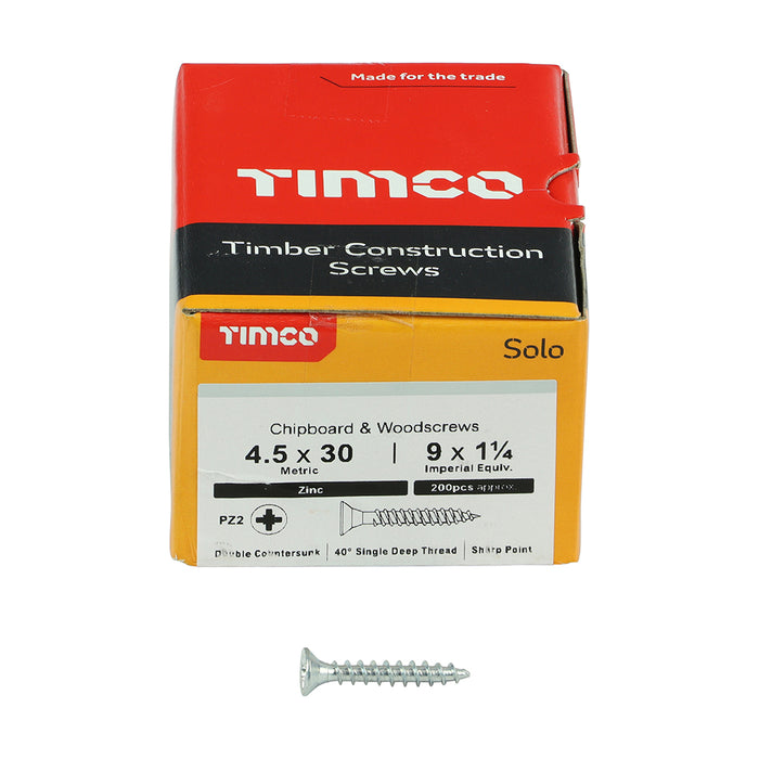 Solo Chipboard & Woodscrews - PZ - Double Countersunk - Zinc