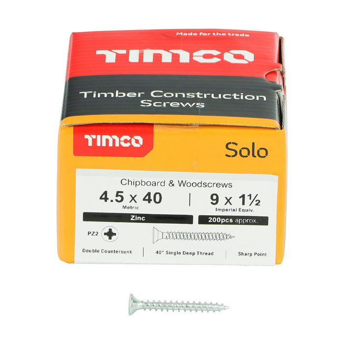 Solo Chipboard & Woodscrews - PZ - Double Countersunk - Zinc