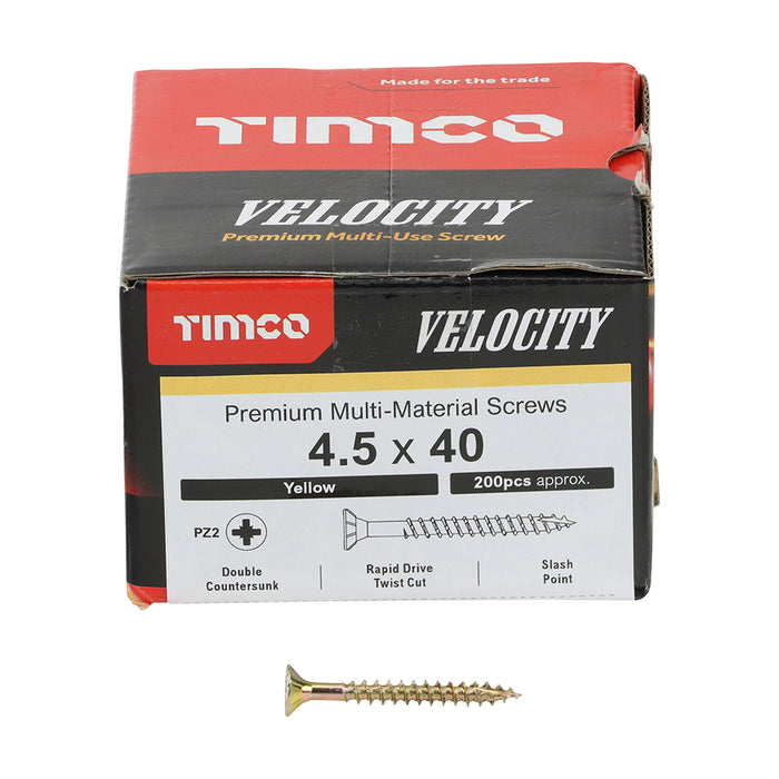 Velocity Premium Multi-Use Screws - PZ - Double Countersunk - Yellow