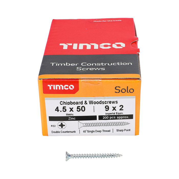 Solo Chipboard & Woodscrews - PZ - Double Countersunk - Zinc