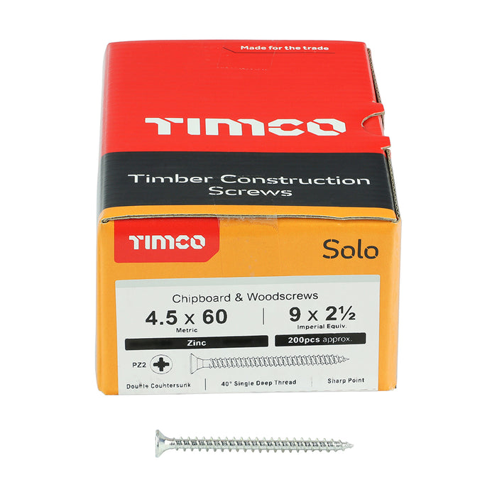 Solo Chipboard & Woodscrews - PZ - Double Countersunk - Zinc
