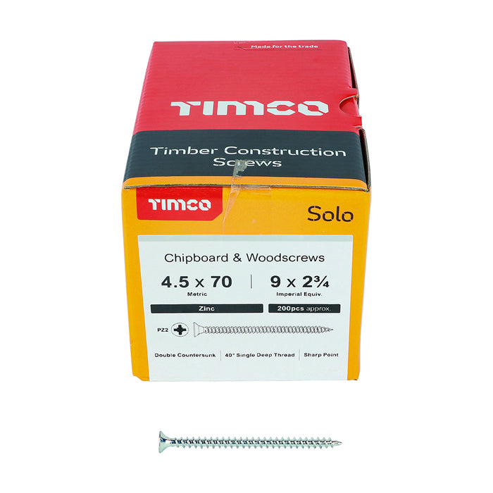 Solo Chipboard & Woodscrews - PZ - Double Countersunk - Zinc