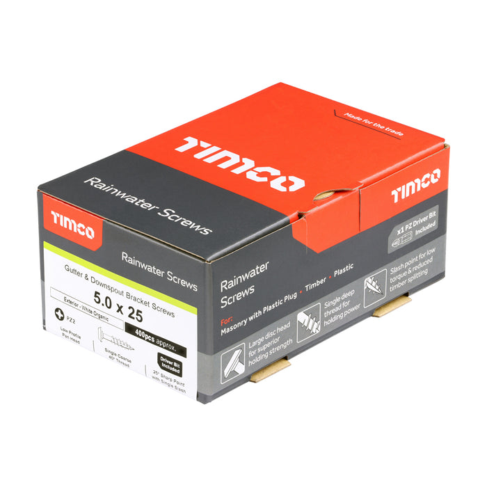 Rainwater Screws - PZ - Low Profile Pan - Exterior - White