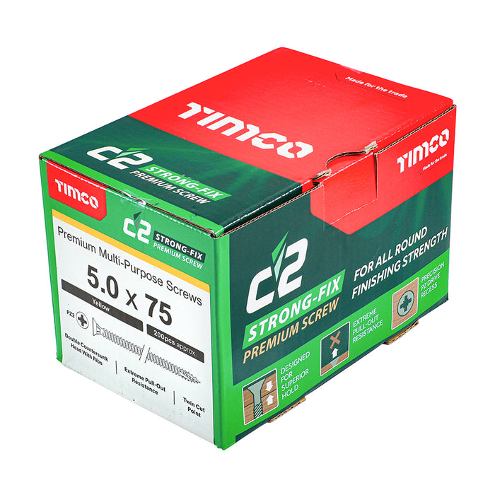 C2 Strong-Fix - PZ - Double Countersunk - Twin-Cut - Yellow