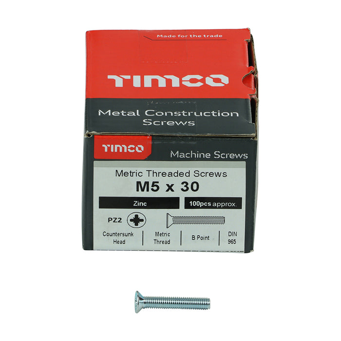 Metric Threaded Machine Screws - PZ - Countersunk - Zinc