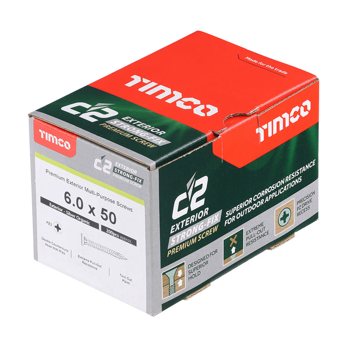 C2 Exterior Strong-Fix - PZ - Double Countersunk with Ribs - Twin-Cut - Silver