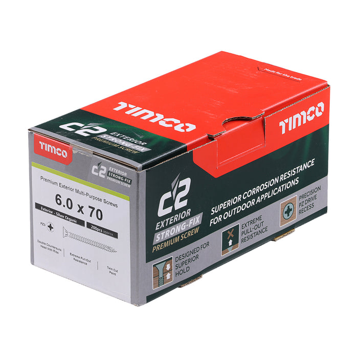 C2 Exterior Strong-Fix - PZ - Double Countersunk with Ribs - Twin-Cut - Silver