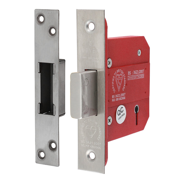 5 Lever British Standard Deadlock - Stainless Steel - Satin