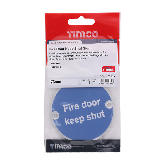 Fire Door Keep Shut Sign - Satin Anodised Aluminium