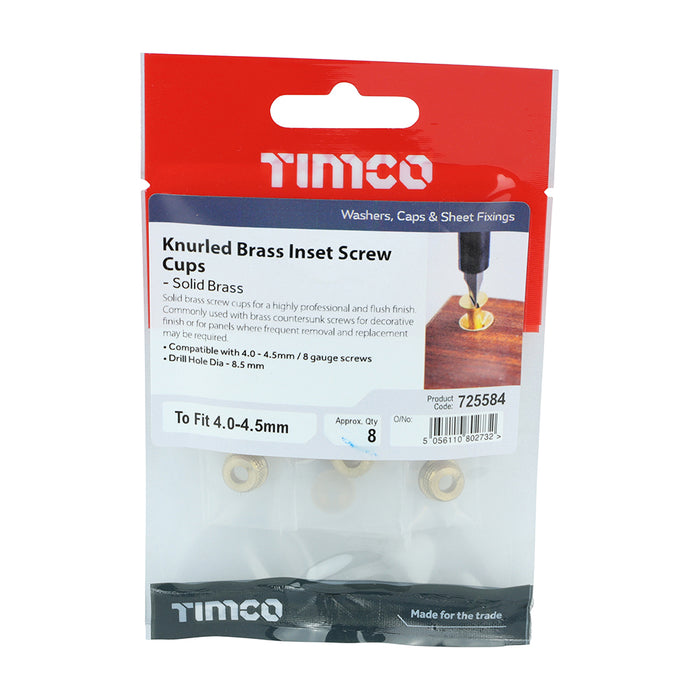 Knurled Inset Screw Cups - Solid Brass