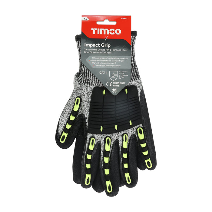 Impact Cut Glove - Sandy Nitrile Coated HPPE Fibre and Glass Fibre Gloves with TPR Pads