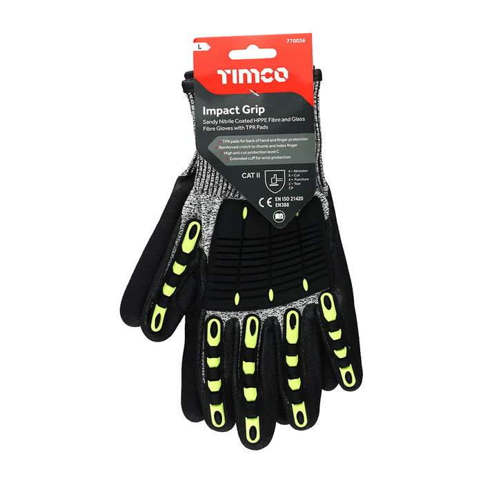 Impact Cut Glove - Sandy Nitrile Coated HPPE Fibre and Glass Fibre Gloves with TPR Pads