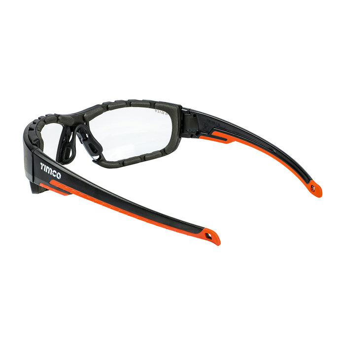 Sports Style Safety Glasses - With Foam Dust Guard - Clear