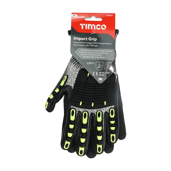 Impact Cut Glove - Sandy Nitrile Coated HPPE Fibre and Glass Fibre Gloves with TPR Pads