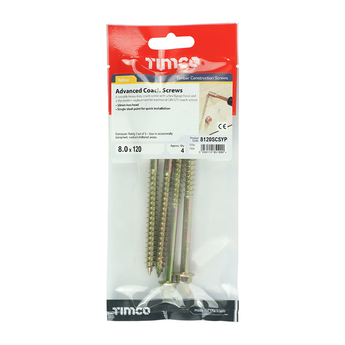 Solo Coach Screws - Hex Flange - Yellow