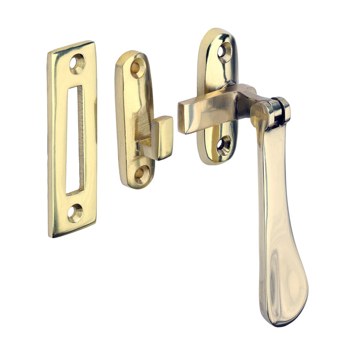 Hook & Mortice Plate Casement Fastener - Polished Brass