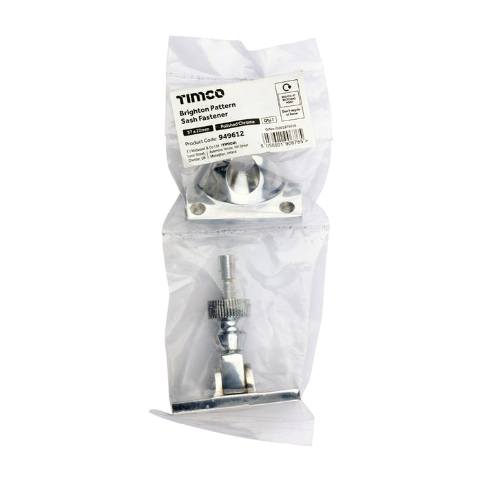 Brighton Pattern Sash Fastener - Polished Chrome