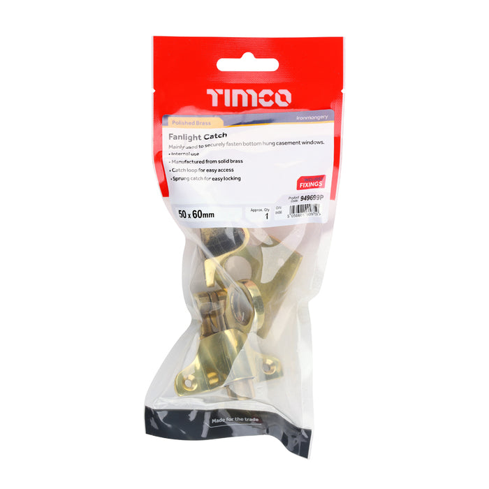 Fanlight Catch - Polished Brass