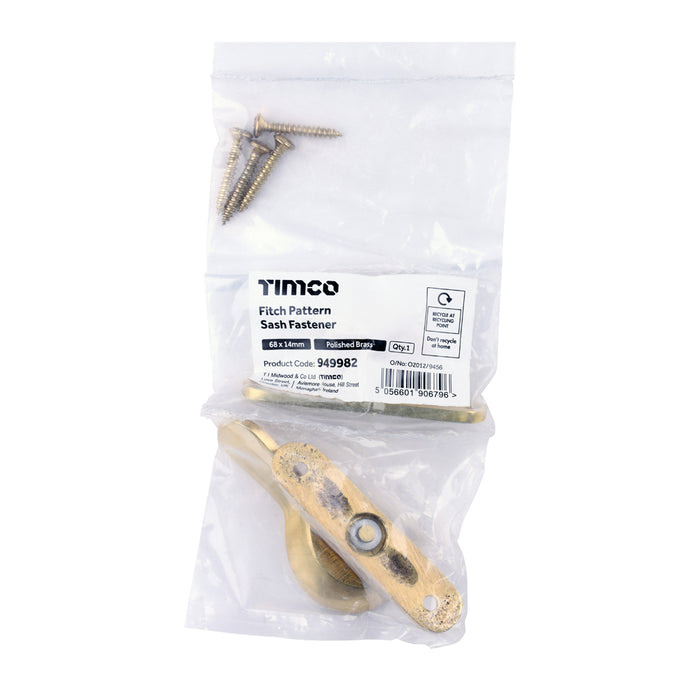Fitch Pattern Sash Fastener - Polished Brass