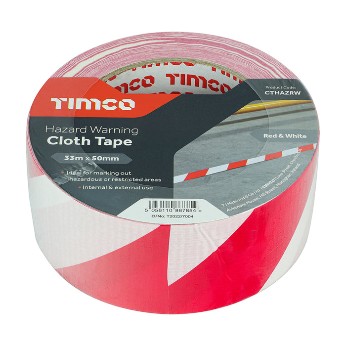 Hazard Warning Cloth Tape - Red and White