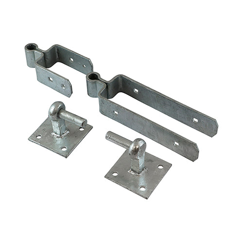 Double Strap Hinge Set with Hook on Plate - Hot Dipped Galvanised