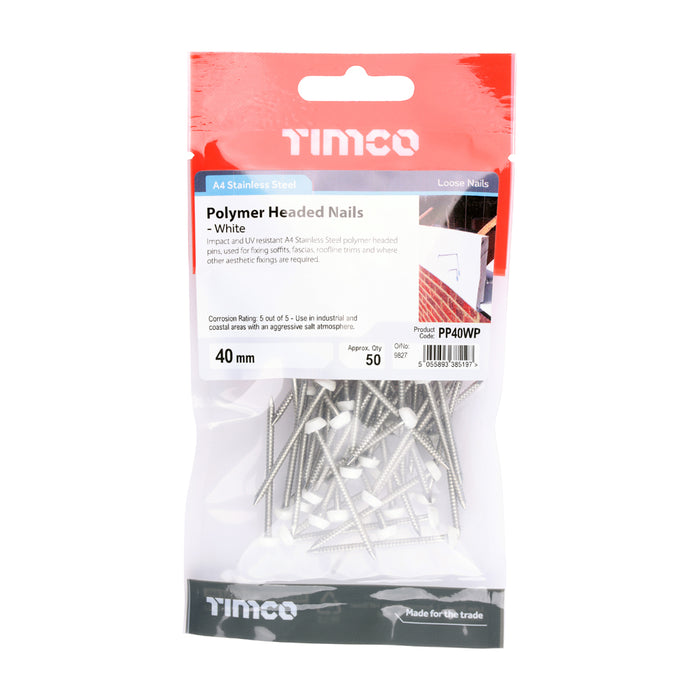 Polymer Headed Pins - Stainless Steel - White