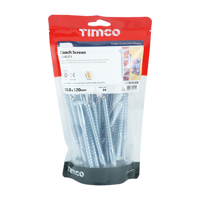 TIMCO Coach Screws Hex Head Silver  - 10.0 x 120